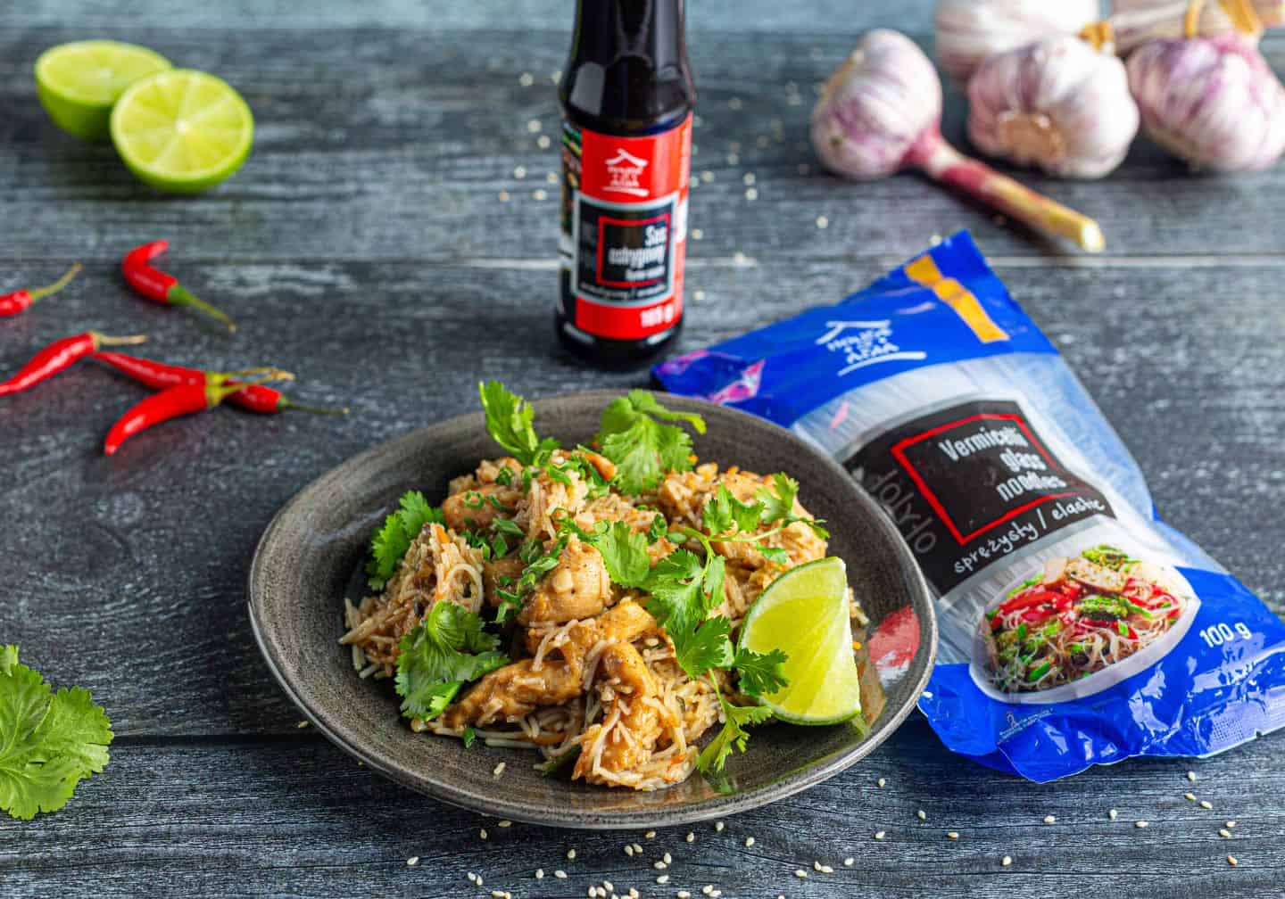 Makaron vermicelli w sosie ostrygowym