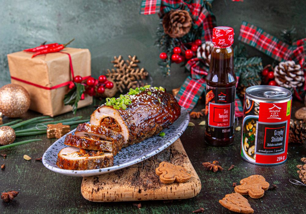 Pieczony schab faszerowany grzybami Shiitake