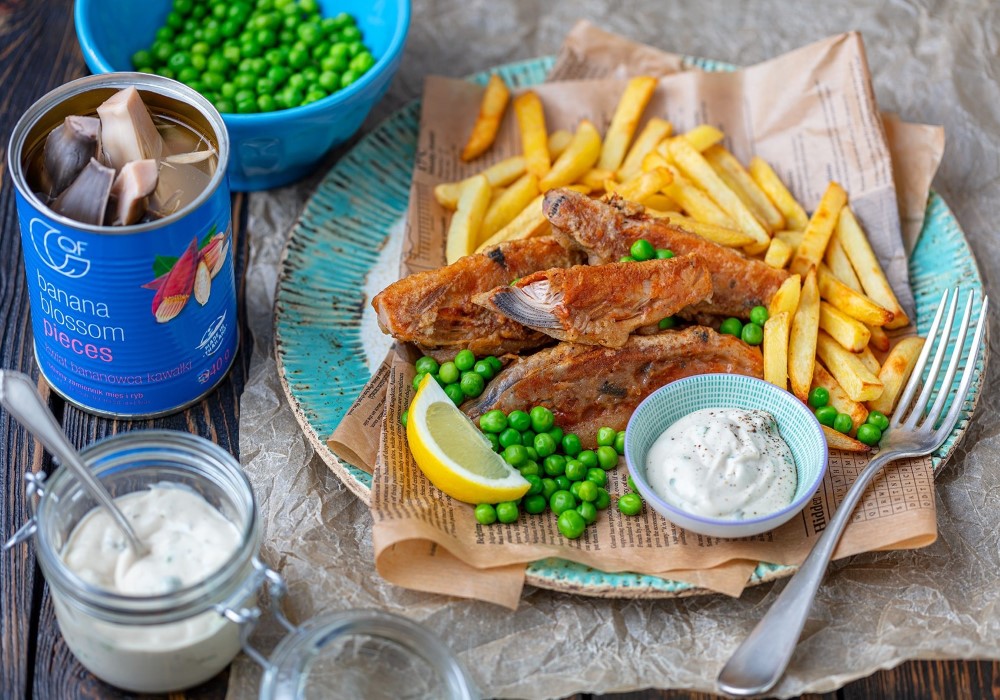 Wegańskie fish and chips z kwiatów bananowca